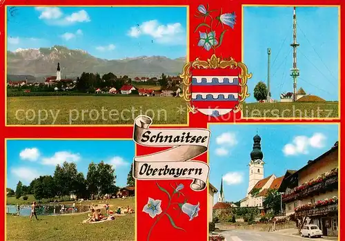 AK / Ansichtskarte Schnaitsee Panorama Sendemast Badesee Kirche Schnaitsee