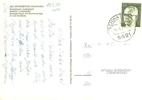 AK / Ansichtskarte Schwabthal Sanatorium Lautergrund Gasthof Loewenbraeu Springbrunnen Dorflinde Schwabthal
