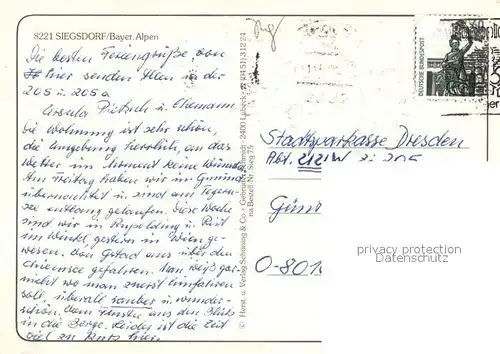 AK / Ansichtskarte Siegsdorf_Oberbayern Panorama Gipfelkreuz Schwebebahn Kirche Ortspartie Trachtengruppe Schwimmbad Siegsdorf Oberbayern