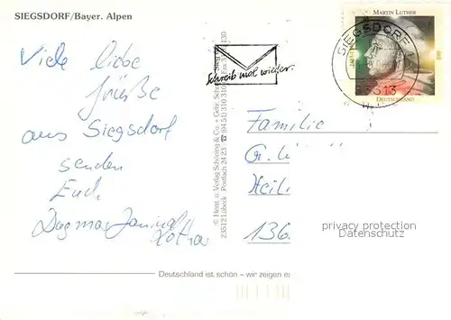 AK / Ansichtskarte Siegsdorf_Oberbayern Kirche Panorama Wegekreuz Bruecke Brunnen Stadtplatz Siegsdorf Oberbayern