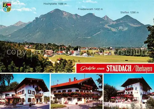 AK / Ansichtskarte Staudach_Grassau Panorama mit Hochplatte Friedensrath und Staffen Gasthaeuser Staudach Grassau