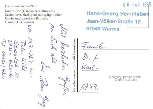 AK / Ansichtskarte Freinsheim Altstadt Inneres Tor Handwerker Museum Casinoturm Marktplatz gotische Kirche Rathaus Barock Haintor Herzogturm Freinsheim