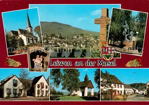 AK / Ansichtskarte Leiwen_Mosel Panorama Weinstadt Kreuz Kirche Brunnen Hauptstrasse Leiwen Mosel