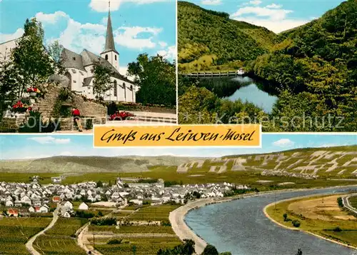 AK / Ansichtskarte Leiwen_Mosel Kirche Panorama Moseltal Waldpartie Stausee Leiwen Mosel