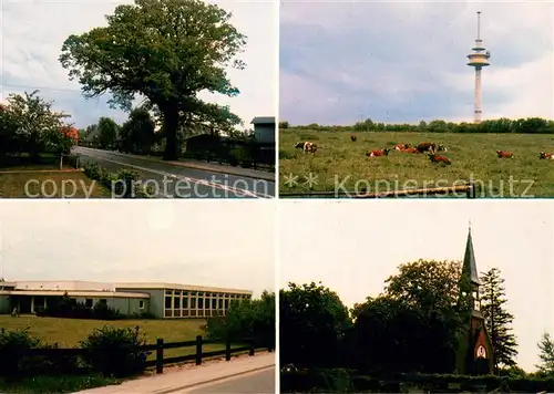 AK / Ansichtskarte Hennstedt_Itzehoe Hauptstrasse Viehweide Kuehe Sender Kirche Schule Hennstedt_Itzehoe