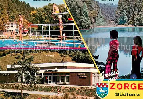 AK / Ansichtskarte Zorge Kurhaus Waldschwimmbad Teich Luftkurort im Harz Zorge