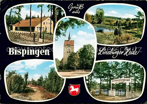 AK / Ansichtskarte Bispingen Jugendherberge Teiche Schwimmbad Kirche Heideweg Lueneburger Heide Bispingen
