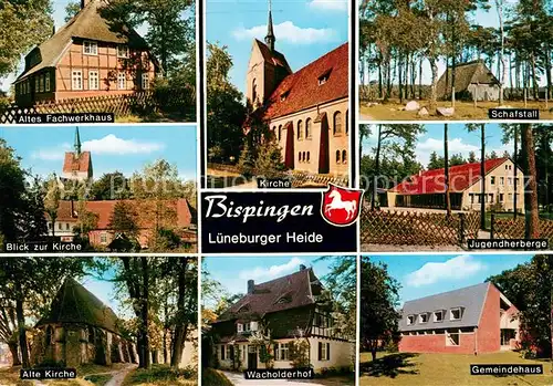 AK / Ansichtskarte Bispingen Altes Fachwerkhaus Kirche Schafstall Jugendherberge Gemeindehaus Wacholderhof Bispingen