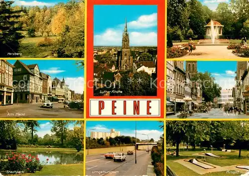 AK / Ansichtskarte Peine Landschaftspanorama Herzberg Markt Altstadt Stadtpark Lutherkirche Minigolfanlage Umgehungsstrasse Peine