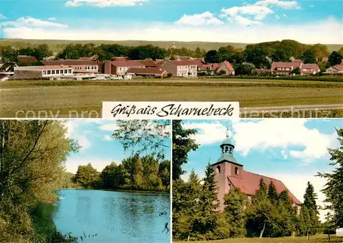 AK / Ansichtskarte Scharnebeck_Lueneburg Ortsansicht Kirche Partie am Wasser Scharnebeck Lueneburg