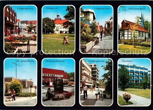 AK / Ansichtskarte Cloppenburg Fussgaengerzone Amtsgericht Freilichtmuseum Kirche Denkmal Altenheim Cloppenburg