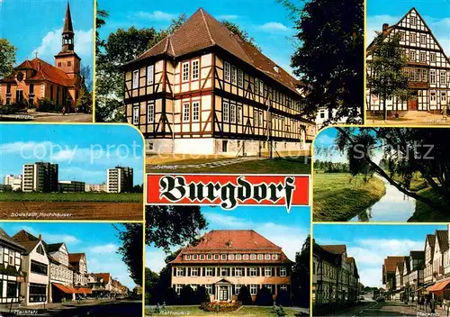 AK / Ansichtskarte Burgdorf_Hannover Kirche Rathaus Fachwerkhaeuser Marktstrasse Suedstadt Hochhaeuser Burgdorf Hannover