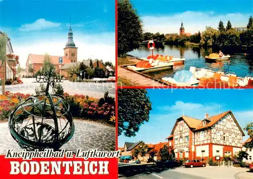AK / Ansichtskarte Bodenteich Motiv Innenstadt Kirche Tretboote Fachwerkhaus Bodenteich