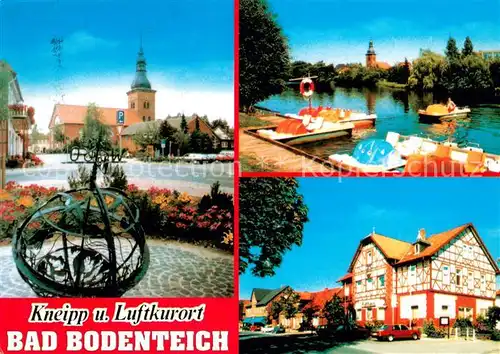 AK / Ansichtskarte Bodenteich Motiv Innenstadt Kirche Tretboote Fachwerkhaus Bodenteich