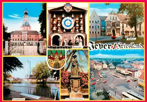 AK / Ansichtskarte Jever Schloss Glockenuhr Rathaus Elisabethufer Denkmal Panorama Jever