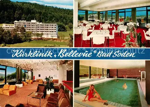 AK / Ansichtskarte Bad_Soden Salmuenster Kurklinik Bellevue Speisesaal Foyer Hallenbad Bad_Soden Salmuenster