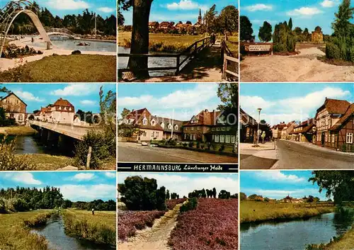 AK / Ansichtskarte Hermannsburg Schwimmbad Wehrsteg Loens Stein Volkshochschule Lutterbach Oertzetal Hermannsburg