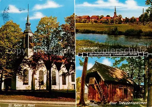 AK / Ansichtskarte Hermannsburg St Peter und Paul Kirche Oertzetal Alter Treppenspeicher Hermannsburg