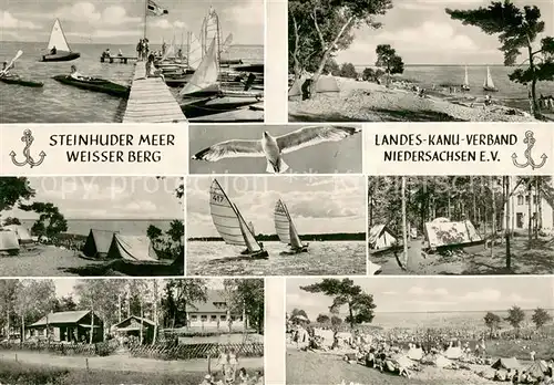 AK / Ansichtskarte Steinhuder_Meer Bootssteg Strandpartien Bungalows Segelboote Steinhuder Meer
