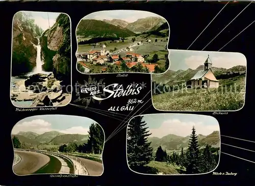 AK / Ansichtskarte Steibis Bueckenegger Wasserfall Panorama Queralpenstrasse Hochwies Kapelle Blick vom Imberg Steibis