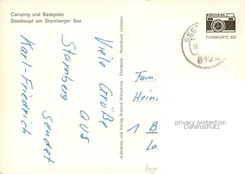 AK / Ansichtskarte Seeshaupt Campingplatz Seeshaupt am Starnberger See Details Seeshaupt