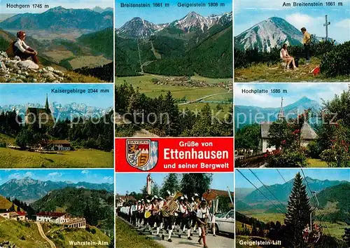 AK / Ansichtskarte Ettenhausen_Schleching Hochgern Kaisergebirge Wuhrstein Alm Breitenstein Trachtengruppe Geigelstein Hochplatte Geigelstein Lift Ettenhausen_Schleching