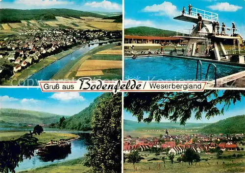 AK / Ansichtskarte Bodenfelde Panorama Weserbergland Fahrgastschiff Weser Freibad Bodenfelde