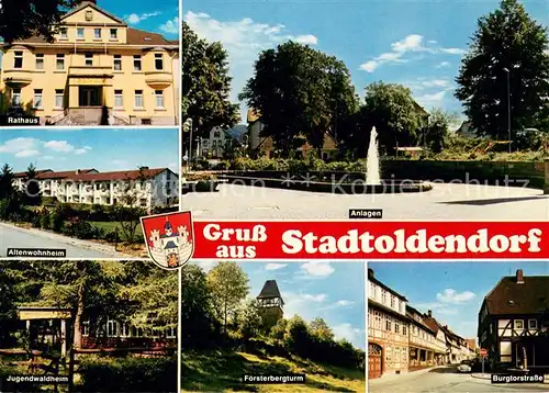 AK / Ansichtskarte Stadtoldendorf Rathaus Parkanlagen Altenwohnheim Jugendwaldheim Foersterbergturm Burgtorstrasse Stadtoldendorf