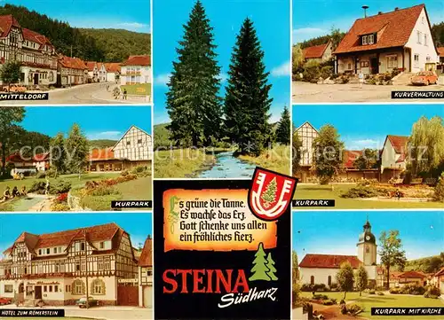 AK / Ansichtskarte Steina_Suedharz Mitteldorf Kurpark Kurverwaltung Hotel zum Roemerstein Kirche Poesie Steina Suedharz