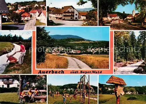AK / Ansichtskarte Auerbach_Niederbayern Ortsansichten Waldpartie Bachlauf Kinderspielplatz Panorama Auerbach Niederbayern