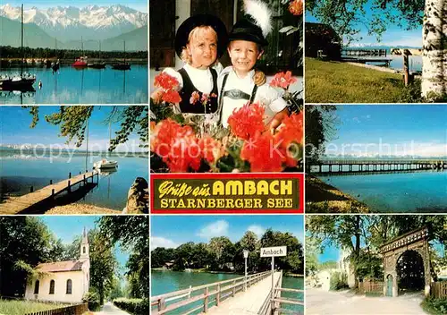AK / Ansichtskarte Ambach_Starnbergersee Motive am See Alpenblick Trachten Kapelle Steg Ambach_Starnbergersee