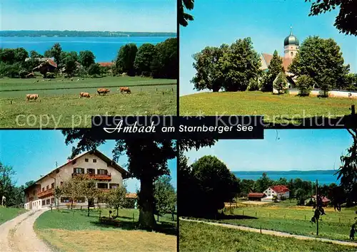 AK / Ansichtskarte Ambach_Starnbergersee Panorama Kirche Bauernhof Ambach_Starnbergersee