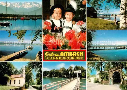 AK / Ansichtskarte Ambach_Starnbergersee Motive am See Trachten Kapelle Steg Ambach_Starnbergersee