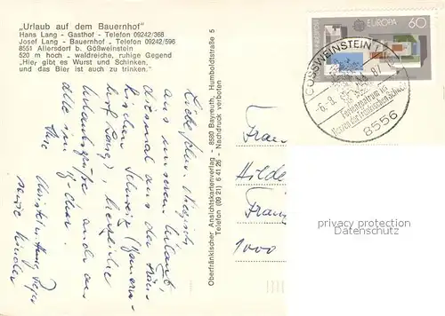 AK / Ansichtskarte Allersdorf_Forchheim Dorfweiher Gasthof Wasserstein Urlaub auf dem Bauernhof Hansa Linde Panorama Allersdorf_Forchheim