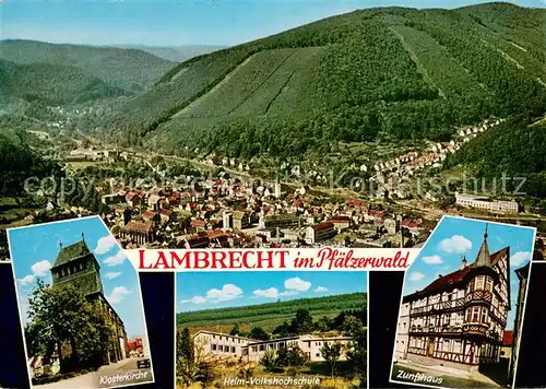 AK / Ansichtskarte Lambrecht Panorama Blick ins Tal Pfaelzerwald Klosterkirche Heim Volkshochschule Zunfthaus Lambrecht