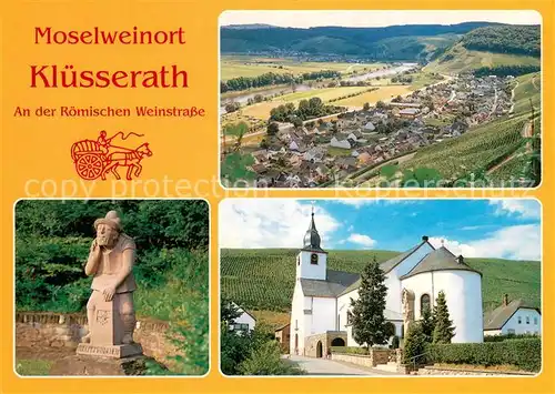 AK / Ansichtskarte Kluesserath Panorama Weinort an der Mosel Statue Denkmal Kirche Kluesserath