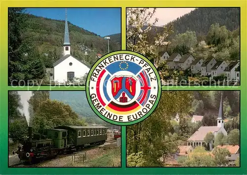 AK / Ansichtskarte Frankeneck Ortsansichten Kirche Dampflokomotive Eisenbahn Frankeneck
