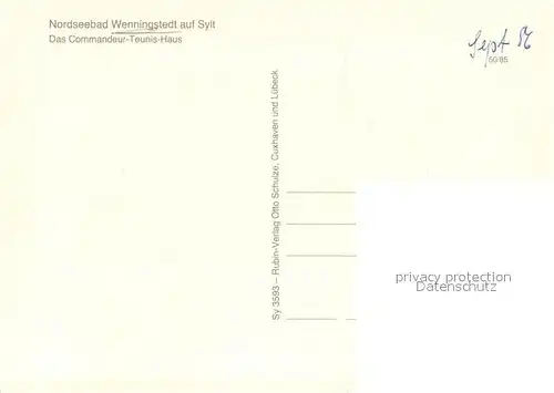 AK / Ansichtskarte Wenningstedt_Sylt Commandeur Teunis Haus Wenningstedt_Sylt