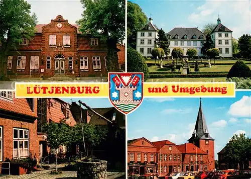 AK / Ansichtskarte Luetjenburg_Holstein Faerberhaus Schloss Rathaus Brunnen Luetjenburg_Holstein