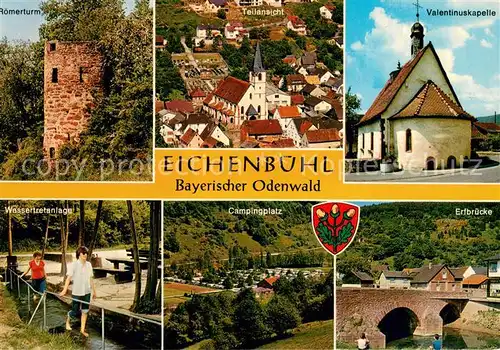 AK / Ansichtskarte Eichenbuehl_Unterfranken Roemerturm Fliegeraufnahme Valentinuskapelle Wassertretanlage Campingplatz Erlbruecke Eichenbuehl Unterfranken