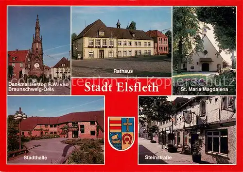 AK / Ansichtskarte Elsfleth Denkmal Herzog F. W. von Braunschweig Oels Rathaus St. Maria Magdalena Kirche Stadthalle Steinstrasse Elsfleth