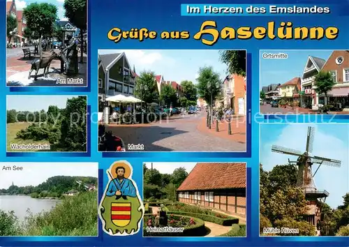 AK / Ansichtskarte Haseluenne Marktplatz Wacholderhain Partie am See Heimathaeuser Ortsmitte Muehle Hueven Haseluenne