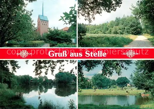 AK / Ansichtskarte Stelle Kirche Feldweg Partie am Wasser Marschlandschaft Stelle