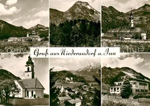 AK / Ansichtskarte Niederaudorf Ortsansichten Kirche Hotel Blick zum Kaisergebirge Niederaudorf