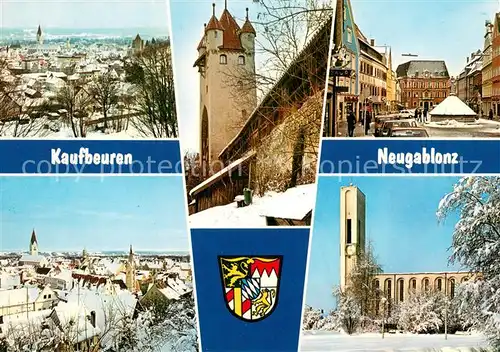 AK / Ansichtskarte Neugablonz Stadtansichten im Winter Kirche Fuenfknopfturm Stadtmauer Neugablonz