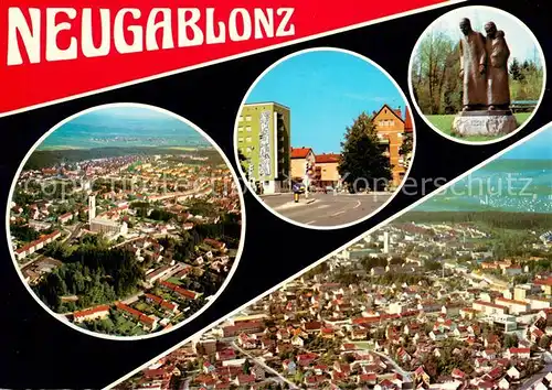 AK / Ansichtskarte Neugablonz Stadtzentrum Denkmal Statuen Fliegeraufnahmen Neugablonz