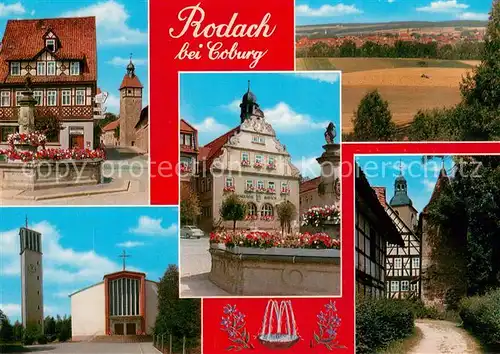 AK / Ansichtskarte Rodach_Coburg Nordbayerns waermste Thermalquelle Motive Altstadt Brunnen Fachwerkhaus Kirche Landschaftspanorama Rodach Coburg