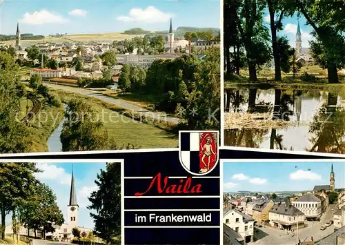 AK / Ansichtskarte Naila Stadtpanorama Teich Motiv mit Kirche Naila