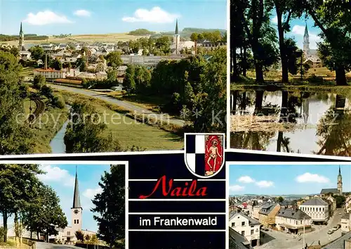 AK / Ansichtskarte Naila Stadtpanorama Teich Motiv mit Kirche Naila