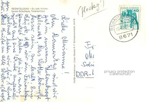 AK / Ansichtskarte Regnitzlosau Kirche Schulhaus Ansicht vom Waldrand aus Regnitzlosau